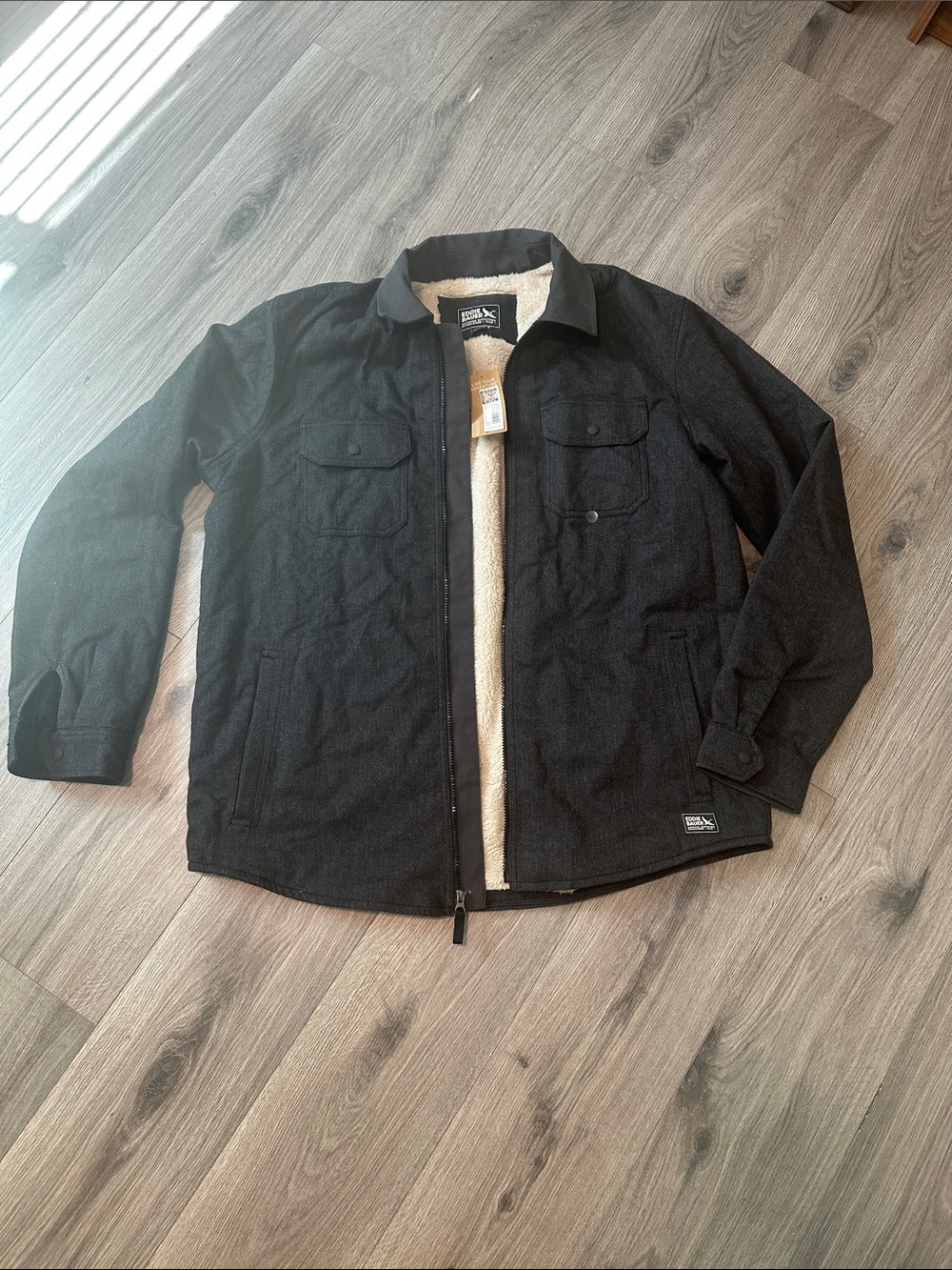 Eddie Bauer Grey Smoke Sherpa-Lined Lightweight Shirt Jacket